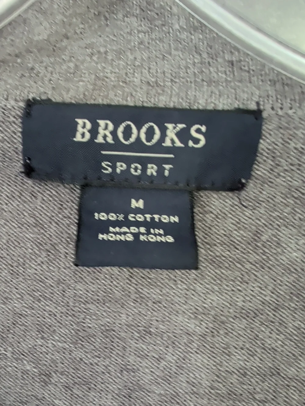 Brooks Sport Sweater Shirt Gray V-Neck 1/4 button Cotton Knit Long Sleeve Polo